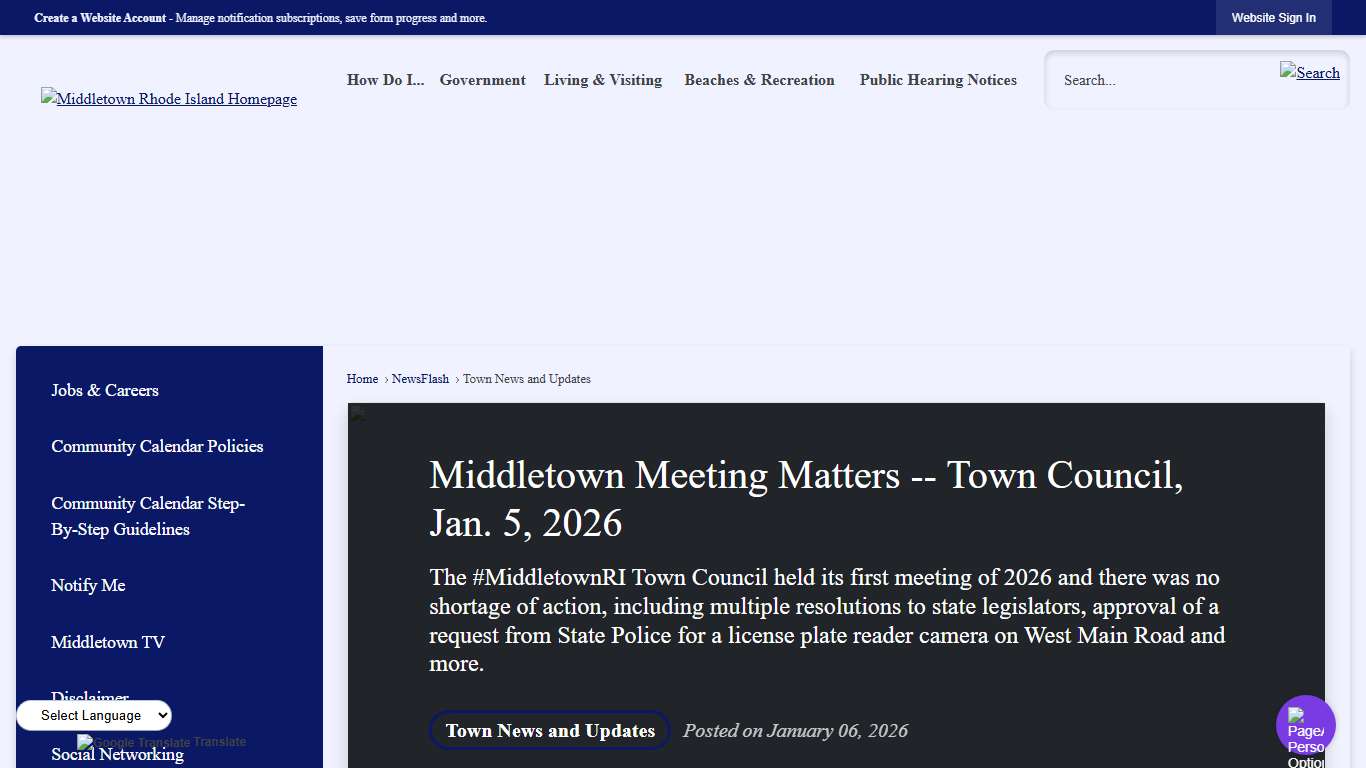 Middletown Meeting Matters -- Town Council, Jan. 5, 2026 • Middletown, RI